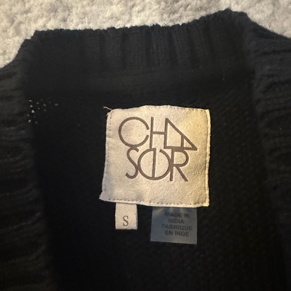 Chaser X Revolve Fringe Chunky Knit Pullover Bell Sleeve Sweater in Black - Picture 4 of 4